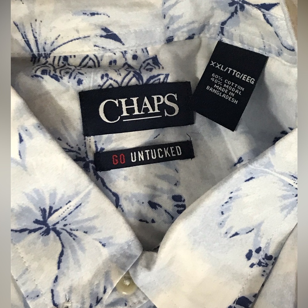 Chaps Go Untucked white/Blue Floral Hawaiian Short Sleeve Shirt XXL NWT